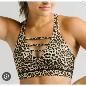 ZYIA Active Leopard Print Grid Sports Bra Medium Women's EUC Racerback